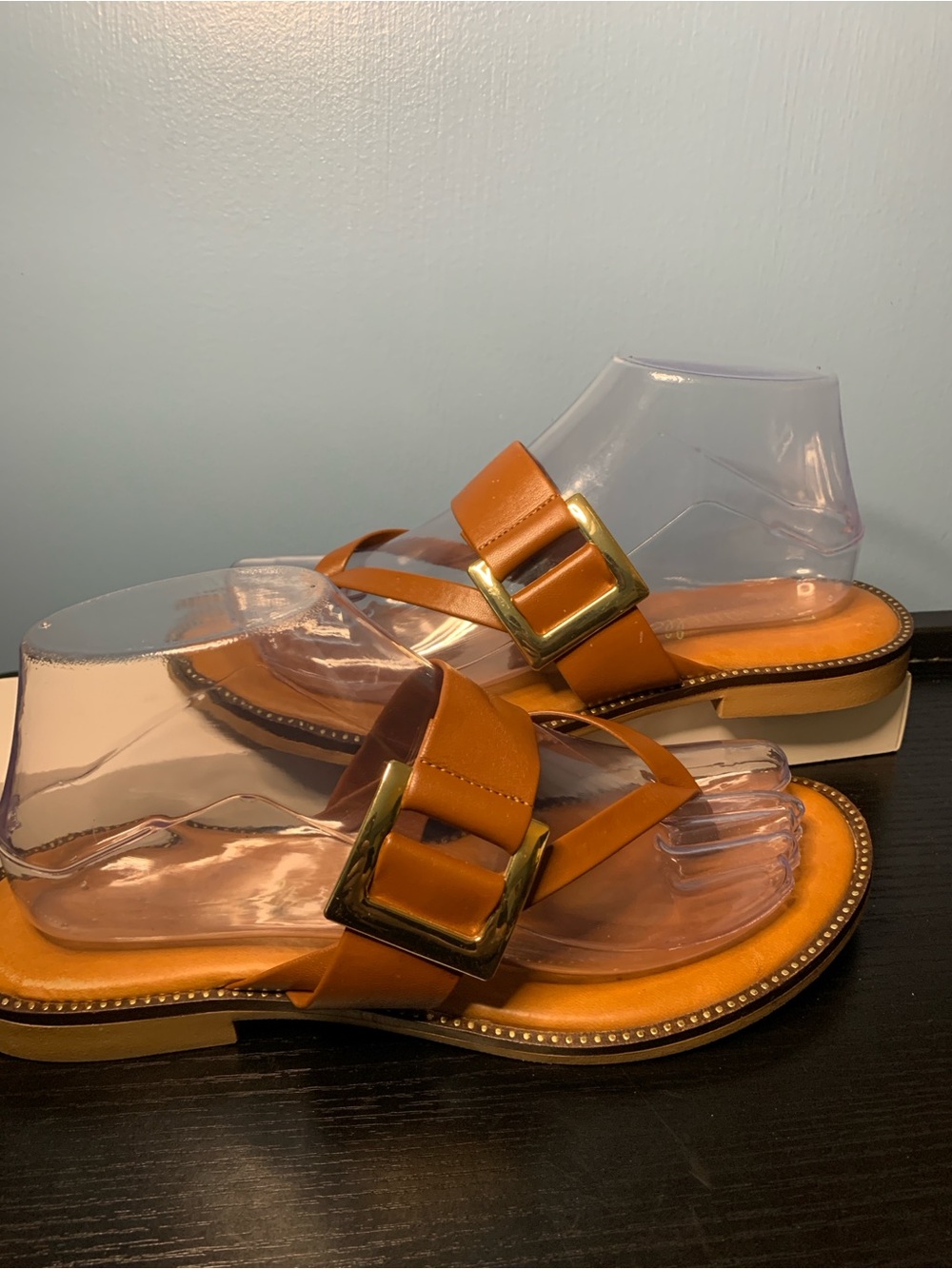Toscanella Tan Strap Sandals with Gold Buckle